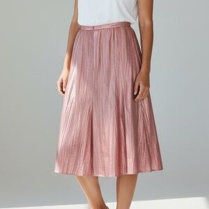 Jacques Vert Petal Pink Shiny Crinkle A-Line Midi Skirt‎ Sz 18 Lined Full New